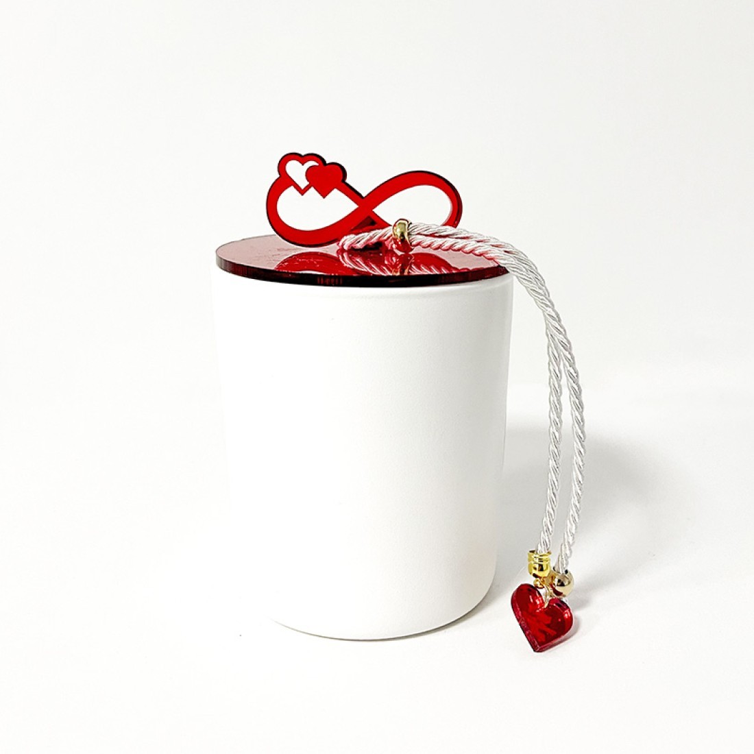 Κερί σε δοχείο με plexiglass καπάκι με το απειρο και χαραγμένο always & forever